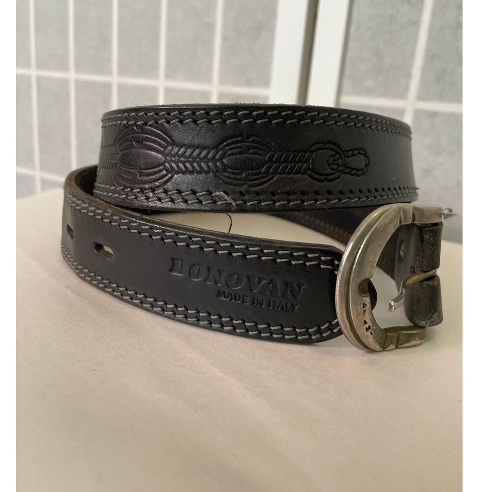 Donovan Made in Italy Black Genuine Leather Tooled Belt 32 Western Artisan